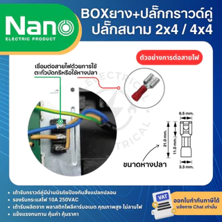 NANO RBNS บล็อคยาง กันกระแทก พร้อมปลั๊กกราวด์คู่ NANO BOX ปลั๊กสนาม 2x4 4x4 ใช้งานร่วมกับ สายไฟ VCT