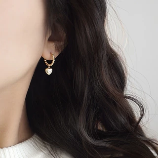พร้อมส่ง Vipalis ต่างหูห่วงทองจี้หัวใจ Sweet Heart Hoop Earrings