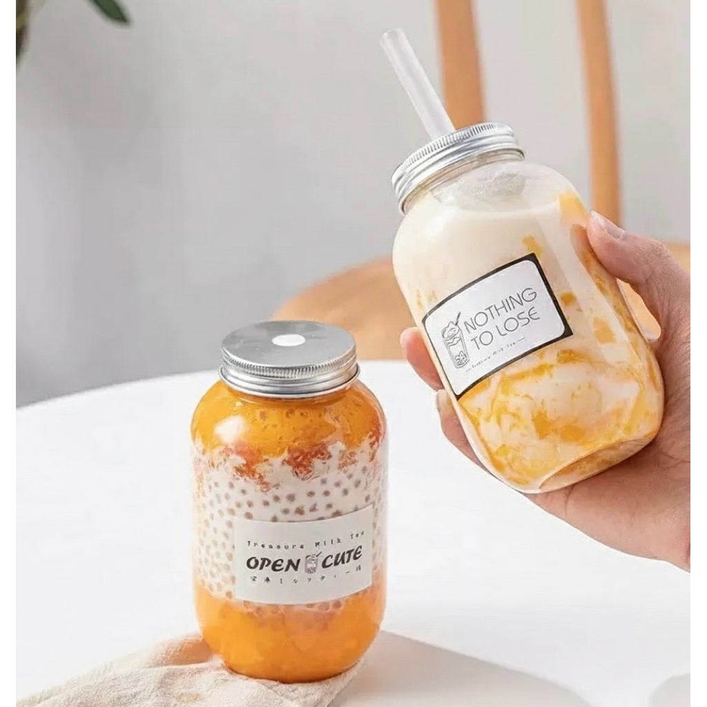 [พร้อมส่ง] ยกลัง 50 ชุด ขวดพลาสติกใส PET ขวดกลม ทรงมน 500ml ฝาอลูมิเนียม ขวดน้ำ ชาผลไม้ ชาไข่มุก
