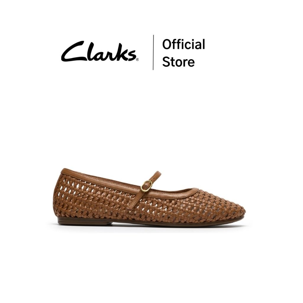 Clarks รุ่น LIVIA SKY สี TAN WEAVE รองเท้าแมรี่เจน รองเท้าไซส์ 35.5 ทรงแฟลต คุณภาพดี รองเท้าใส่เที่ยว รองเท้าลำลอง