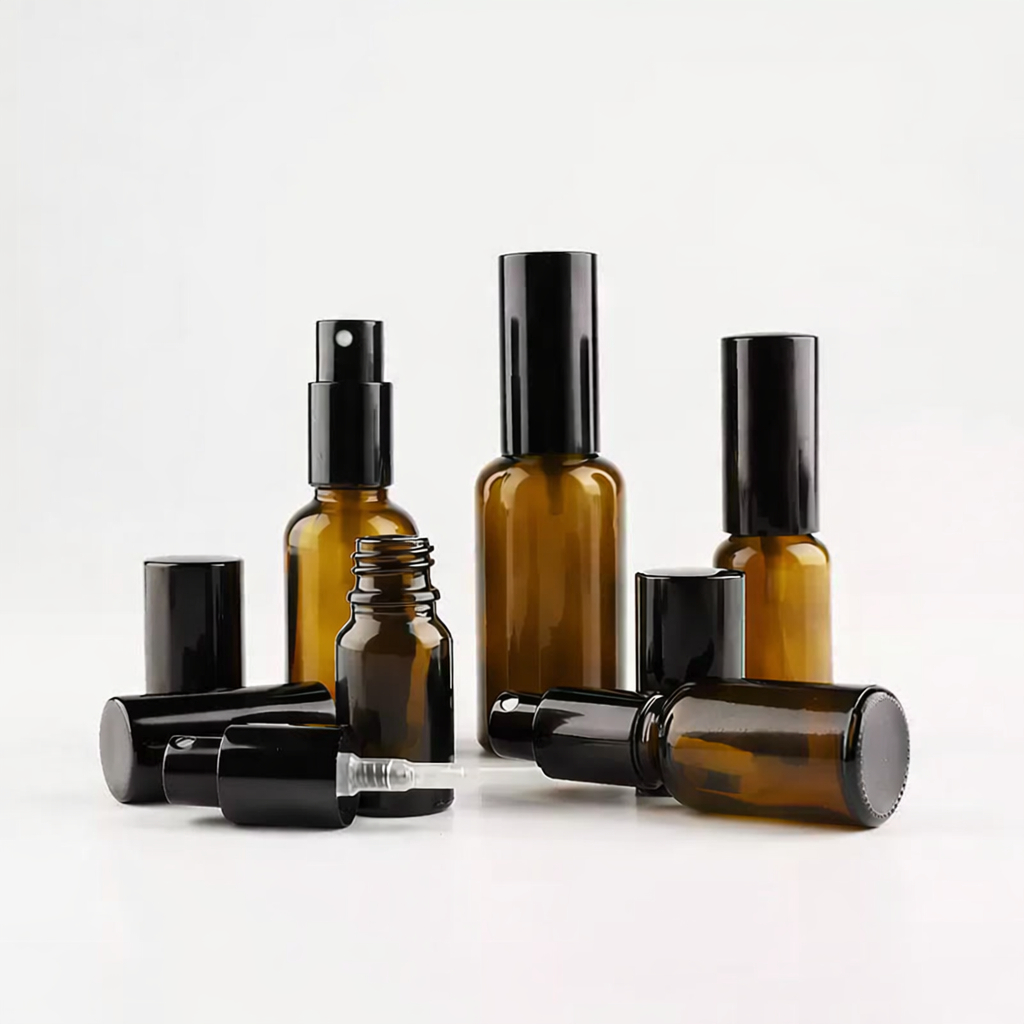 [COSS] ขวดแก้วหัวสเปรย์สีชา YB18-T ขนาด 5–100ml หัวสเปรย์ ละอองละเอียด คอ18  สต๊อกไทย ราคาส่ง