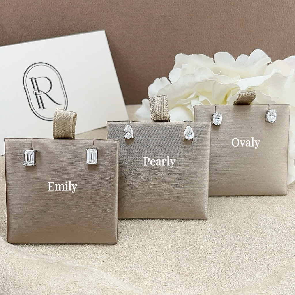 ต่างหู Ovaly,Emme,Pearly อัญมณีคุณภาพสูงเทียบเท่าเพชรแท้ (ไม่ใช่CZ)ตัวเรือนเงินแท้ พร้อมใบWarranty card