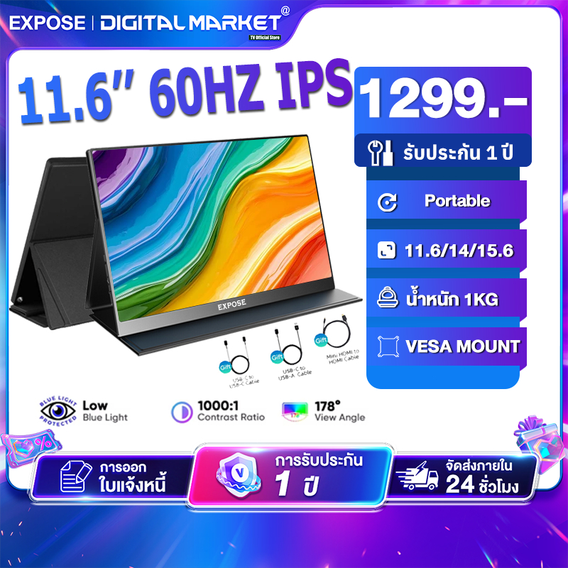 จอภาพพกพา 11.6-16.1นิ้ว 1080P IPS ลำโพงคู่ในตัว เชื่อมต่อ Type-C/HDMI สำหรับ PC/แล็ปท็อป/มือถือ P1