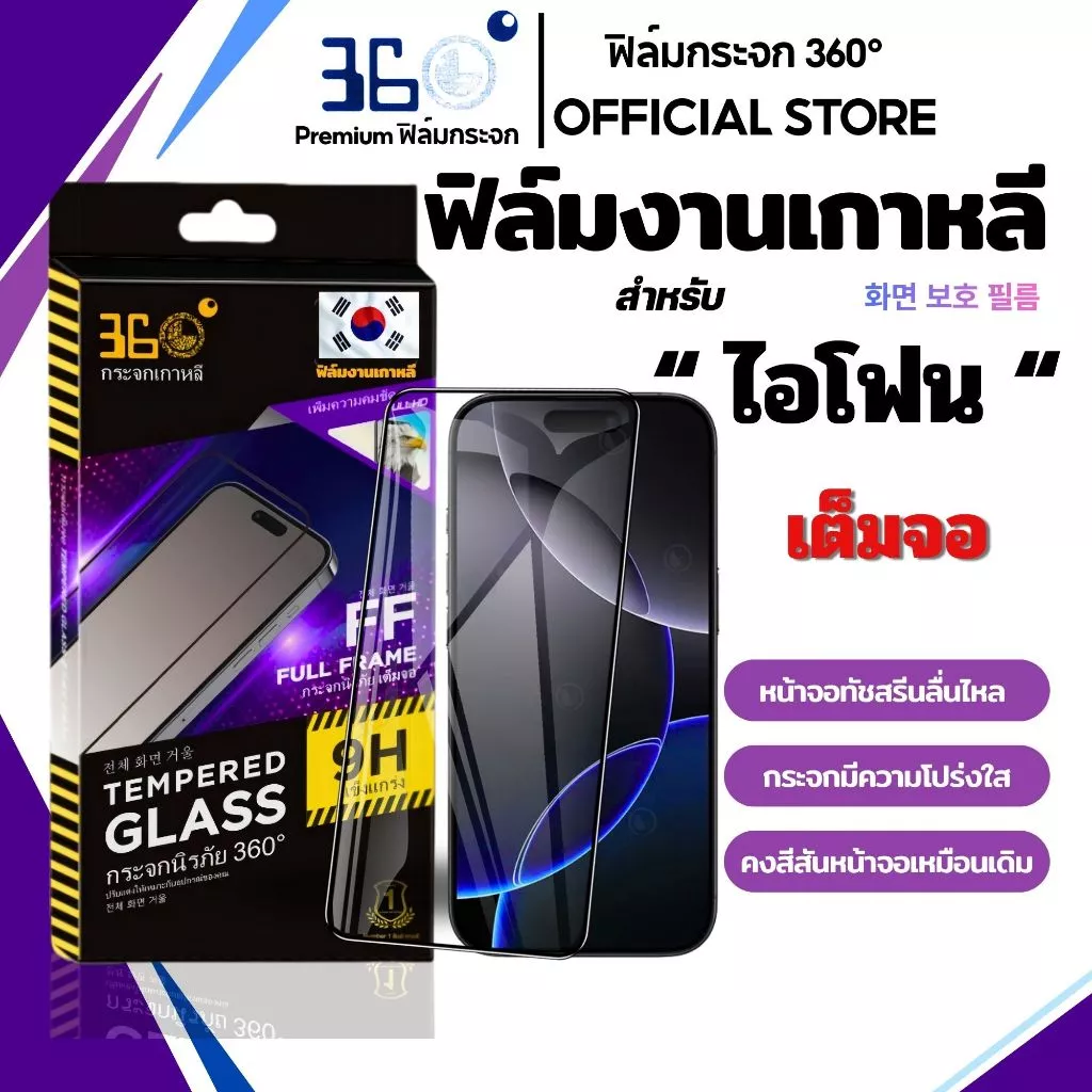 [🇰🇷360°] ฟิล์มกระจกเต็มจอ iphone 17 16 15 14 13 12 11 Pro Max Mini Xr 8 7 6 Plus Se e s 4 3 2 Xs thumbnail 4