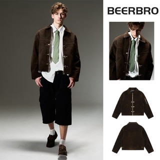 beerbroth-เสื้อแจ็คเก็ตผู้ชาย แขนยาว สีน้ำตาล สไตล์อเมริกันย้อนยุค  สีพื้น ทรงหลวม แบบมีซิป