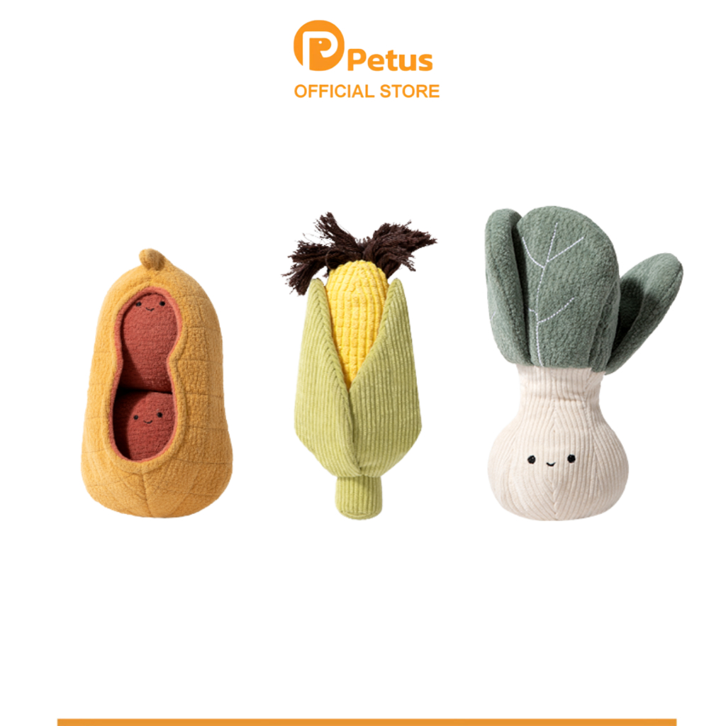 Petus ตุ๊กตากัด ของเล่นกัดสุนัข ของเล่นสัตว์เลี้ยง Dog vegetable toy set วัสดุนุ่มปลอดภัย มีเสียง 3ชิ้น