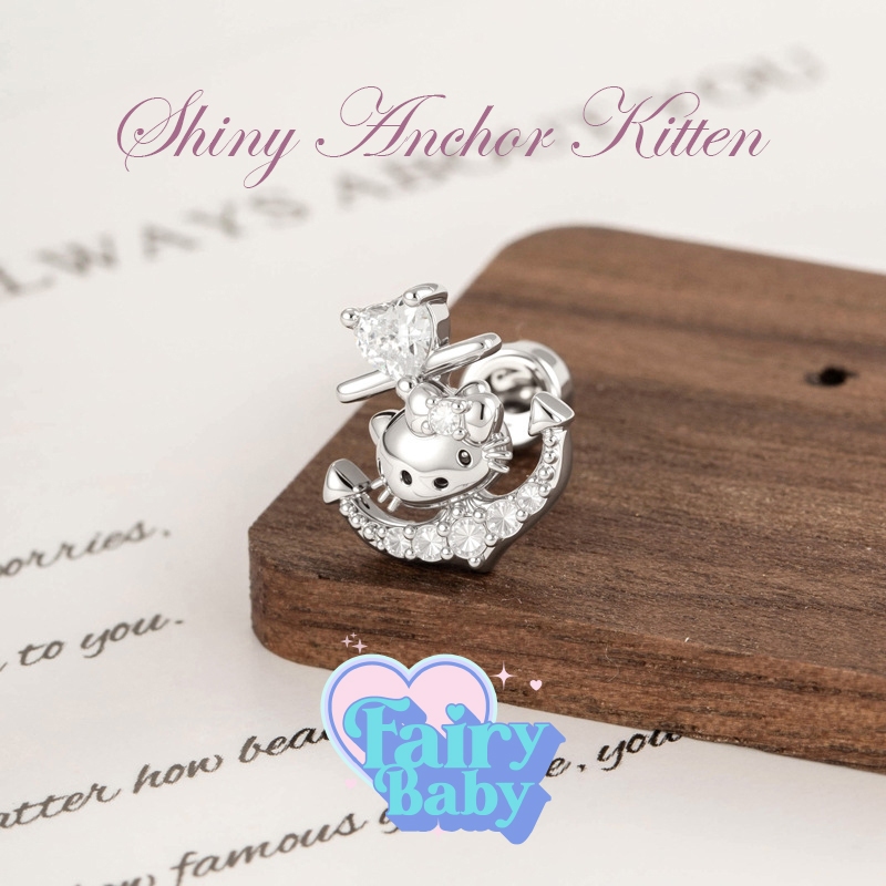Fairybaby จิว Shiny Anchor Kitten (1 ชิ้น) แป้นแบน จิวหู น้องแมว คิตตี้ เกาหลี น่ารัก มาใหม่ (J3-128)