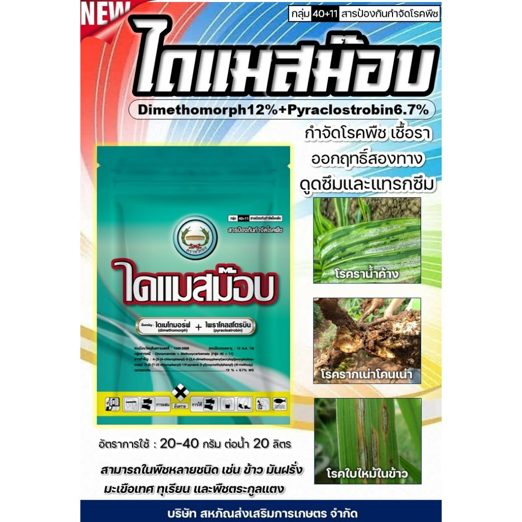 ไดแมสม๊อบ ยกลัง ขนาด 100 กรัม 50 ซอง ไดเมโทมอร์ฟ+ไพราโคลสโตรบิน ตราหวีทอง – โปรปัง