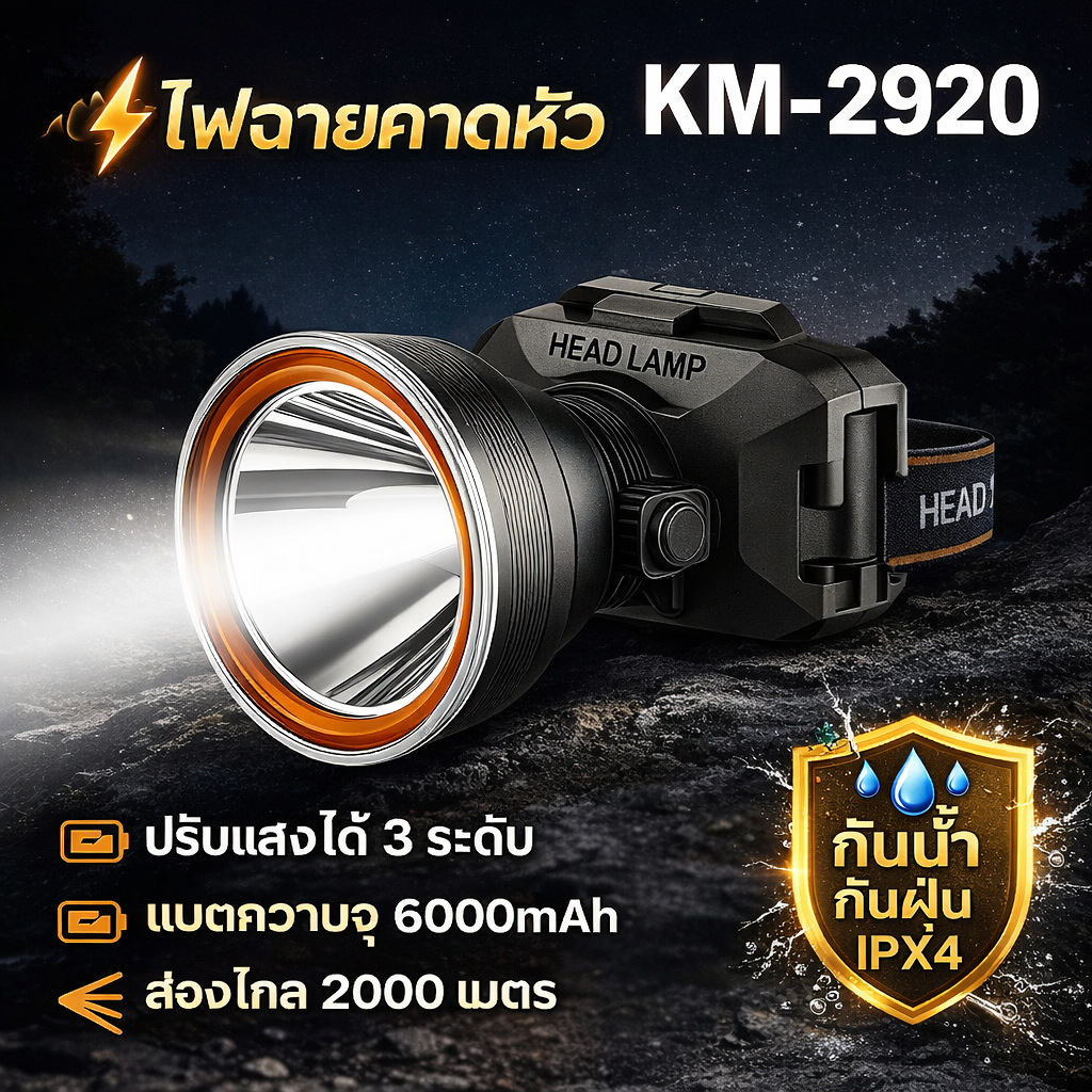 ไฟฉายคาดหัวแรงสูง ชาร์จไฟได้ ลุงแบตอึด ใช้งานนาน ส่องไกลถึง1000เมตร ไฟส่องกบ กลางแจ้ง ของแท้