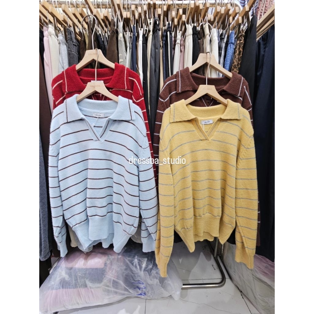 งานป้ายValinda ** เสื้อโปโล ผ้าทอลายทาง