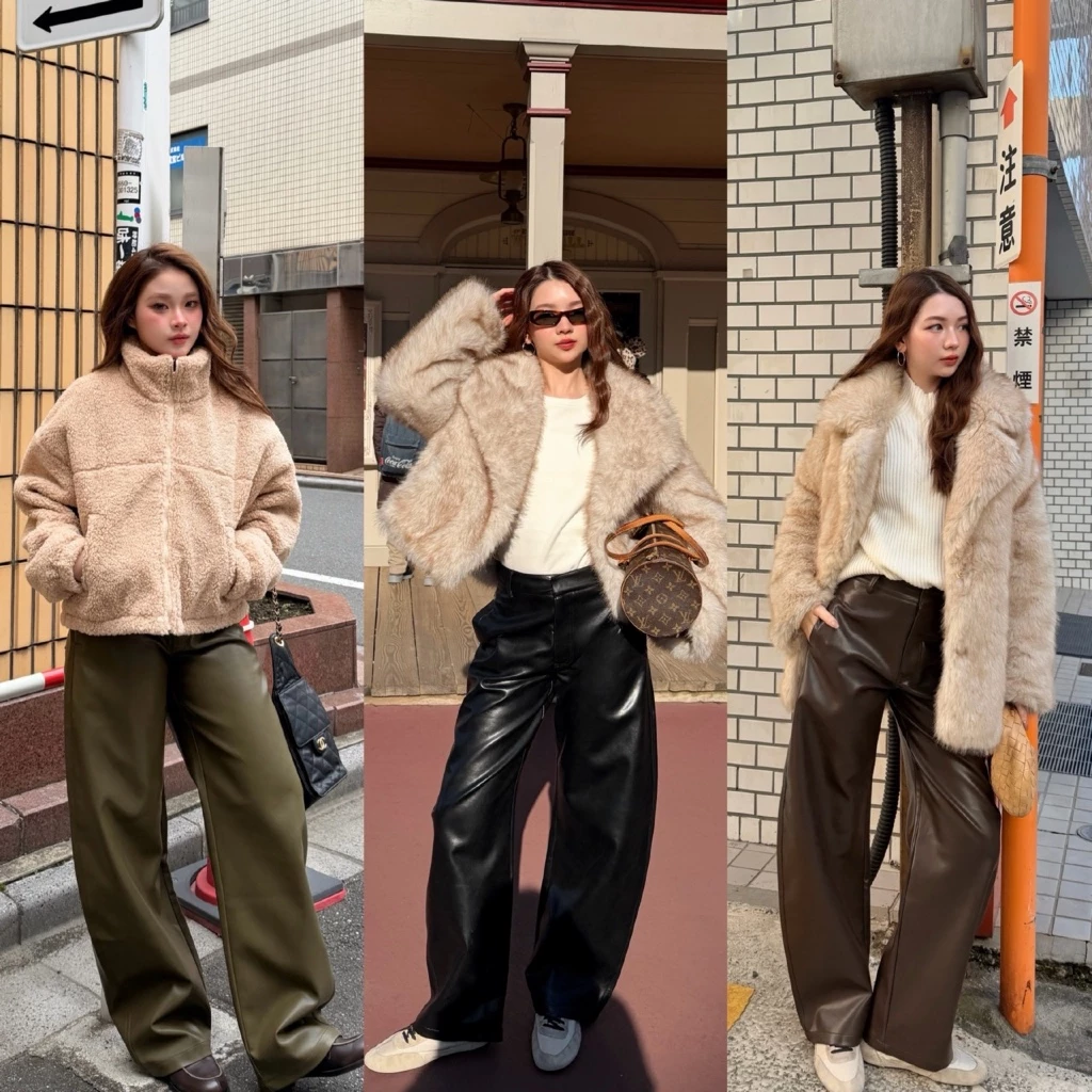 MALIMAYS - Amber Leather Trousers กางเกงหนังทรงบาร์เรล