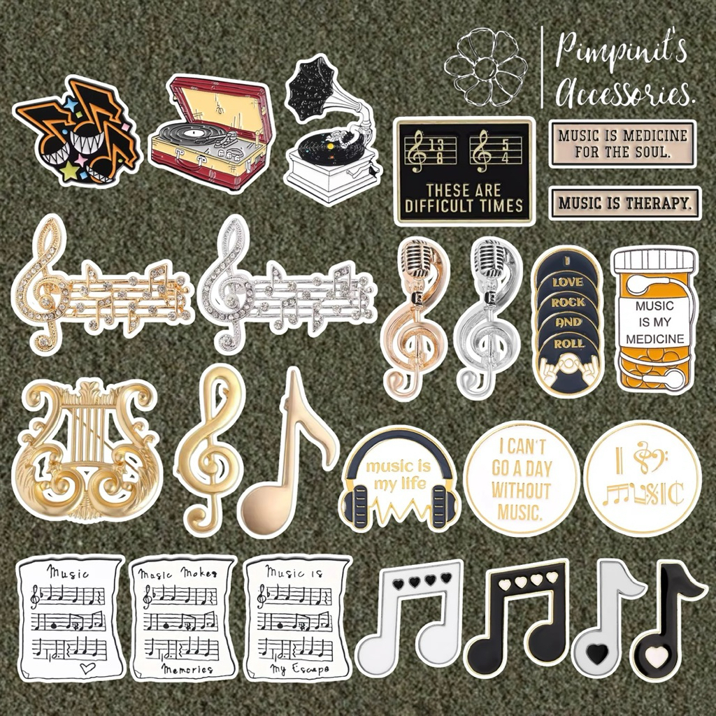✿ ร้านในไทยพร้อมส่ง : เข็มกลัดเซ็ทโน๊ตดนตรีสีทอง | GOLD MUSIC NOTE Enamel Brooch Pin Set.