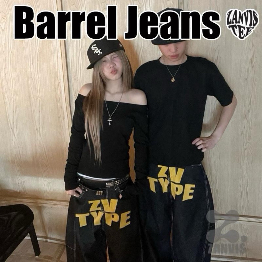 (Zanvis jeans) Barrel jeans กางเกงยีนส์ ทรงบาร์เรล สกรีน ZV TYPE เท่มาก ผ้าไม่ยืด ทรงสวยเป๊ะใส่สบาย