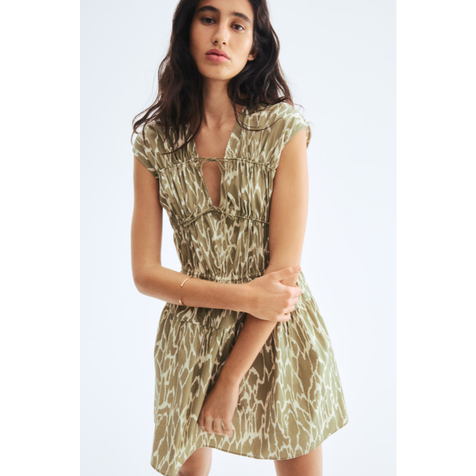H&M(เอชแอนด์เอ็ม) เดรสผ้าป๊อปลินดีไซน์เชือกผูกเอว Women Drawstring-detail poplin dress 1318873_1