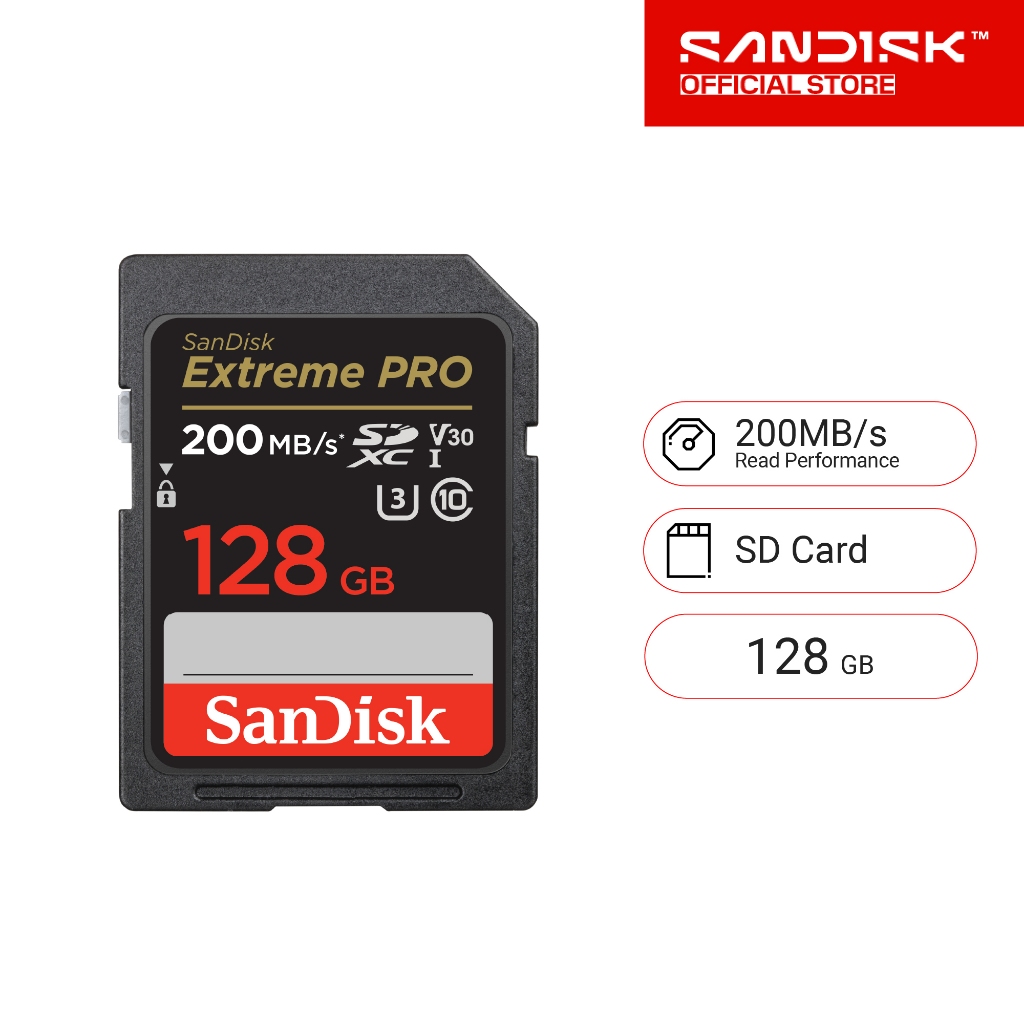 SANDISK EXTREME PRO SDXC UHS-I CARD 128GB (SDSDXXD-128G-GN4IN) ความเร็วอ่าน 200MB/s เขียน 90MB/s