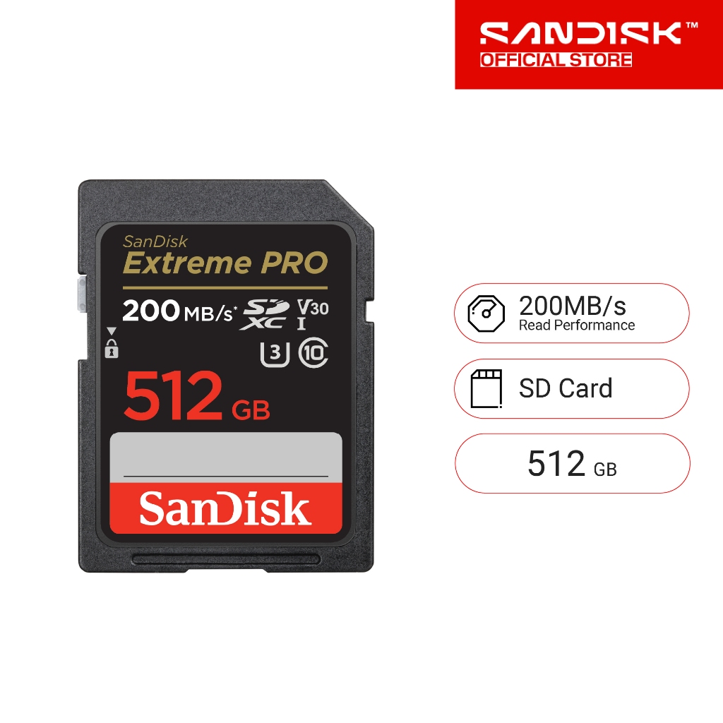 SANDISK EXTREME PRO SDXC UHS-I CARD 512GB (SDSDXXD-512G-GN4IN) ความเร็วอ่าน 200MB/s เขียน 140MB/s