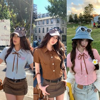 เสื้อแฟชั่นผู้หญิง เสื้อคอปก แขนสั้น โทนสีน้ำตาล Pantone สุดฮิต ใส่สวย | Brownies Shirt–Black Cherry