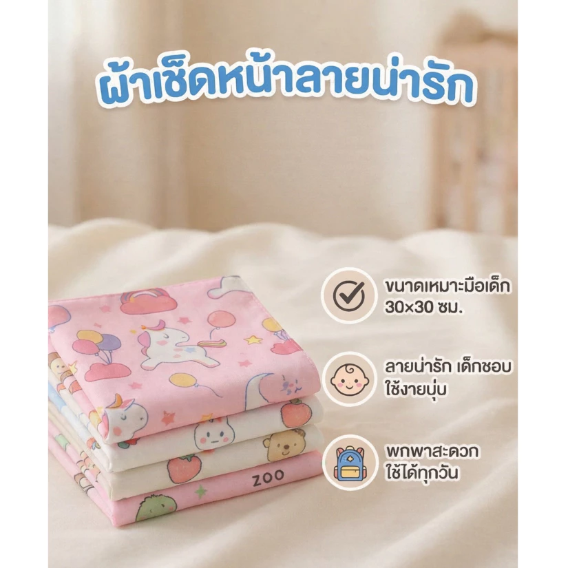 ผ้าเช็ดหน้า(รวมลายน่ารัก)ขนาด30x30cm. ผืนล่ะ 27บาท ผ้าCotton สินค้าพร้อมส่ง จัดส่งไว
