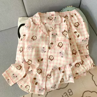 BIGSIZE ชุดนอนผ้าไหมญี่ปุ่นสำหรับสาวอวบ แขนยาว-ขายาว อก 46-52 นิ้ว ลายการ์ตูนน่ารักๆมินิมอล