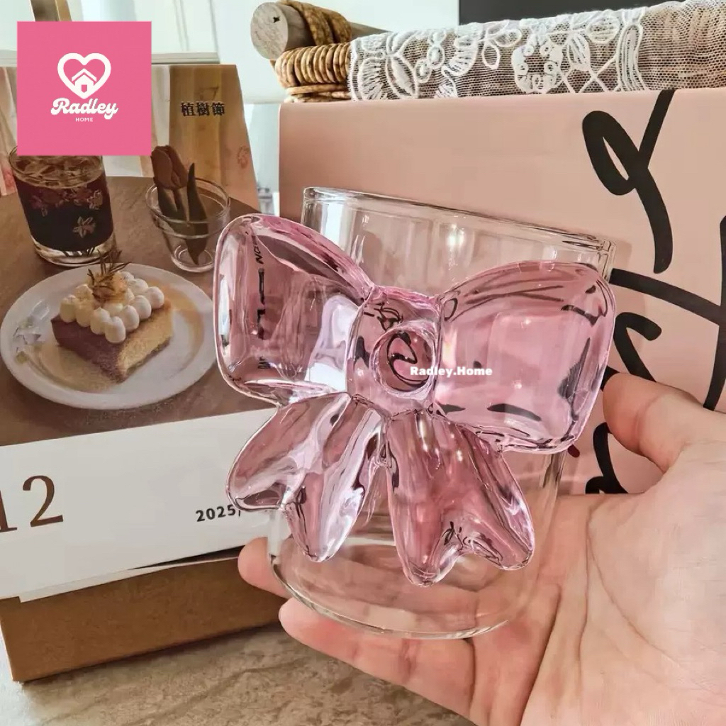 พร้อมส่งจากไทย💖แก้วน้ำ แก้วไวน์ ประดับโบว์สีชมพู สำหรับปาร์ตี้ จัดงาน คาเฟ่ได้หมดเลย