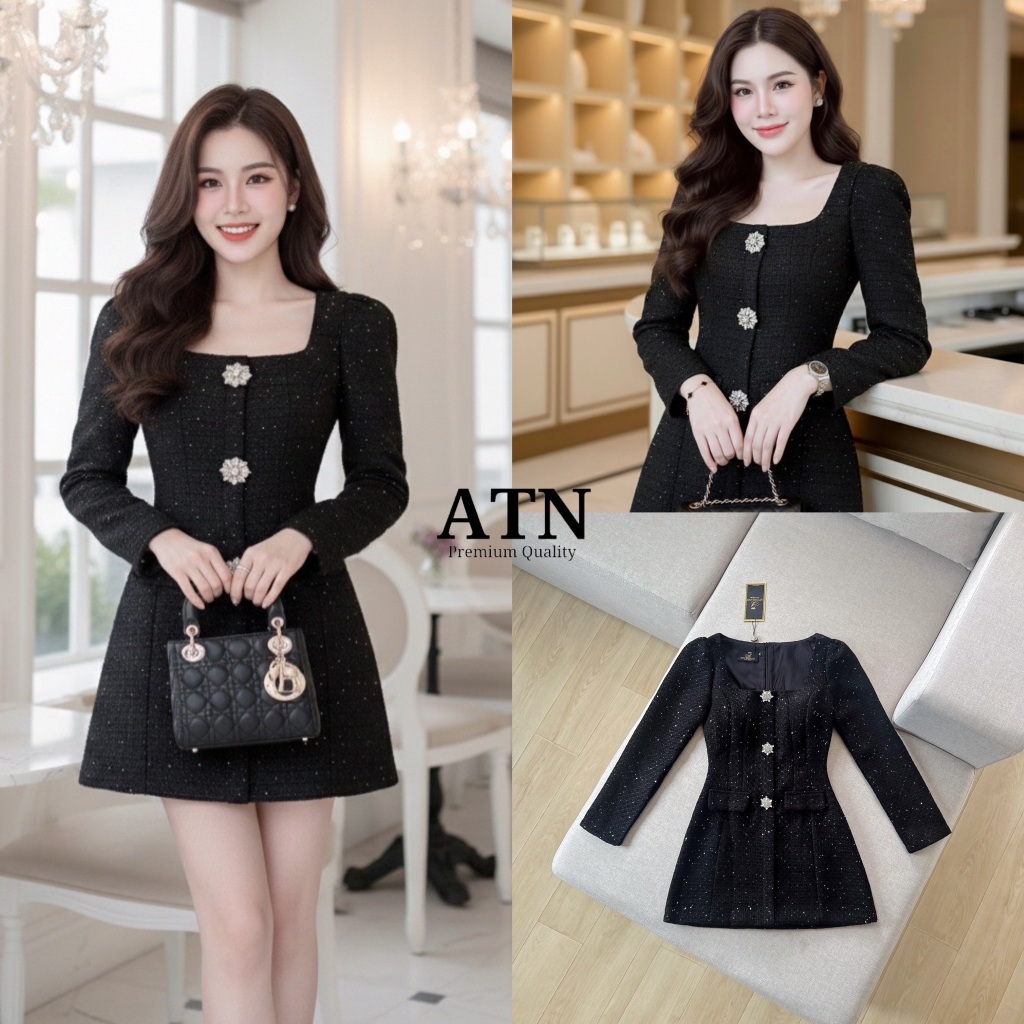 ATN BRAND ATN147 ชุดมินิเดรสผ้าทวิตแขนยาว