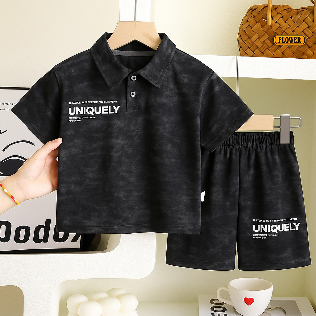MooDeng Baby ชุดเสื้อโปโลเด็ก เสื้อแขนสั้น และกางเกงขาสั้น สไตล์เกาหลี ใหม่ เด็กชาย ฤดูร้อน - 3