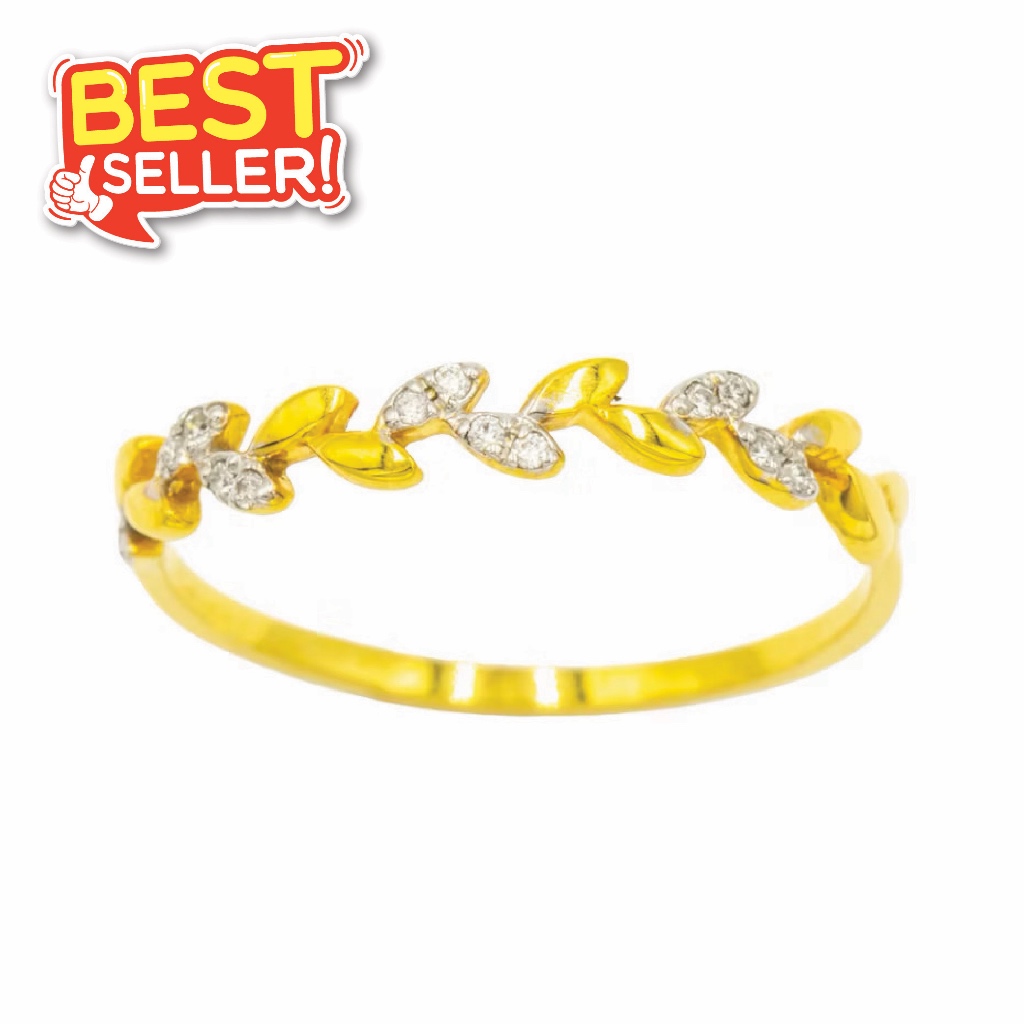 [ พร้อมส่ง ครบไซส์ ] แหวนใบมะกอก ขายดี เพชรแท้ เล็กๆน่ารัก ทองแท้ 37.5% 9k ME504