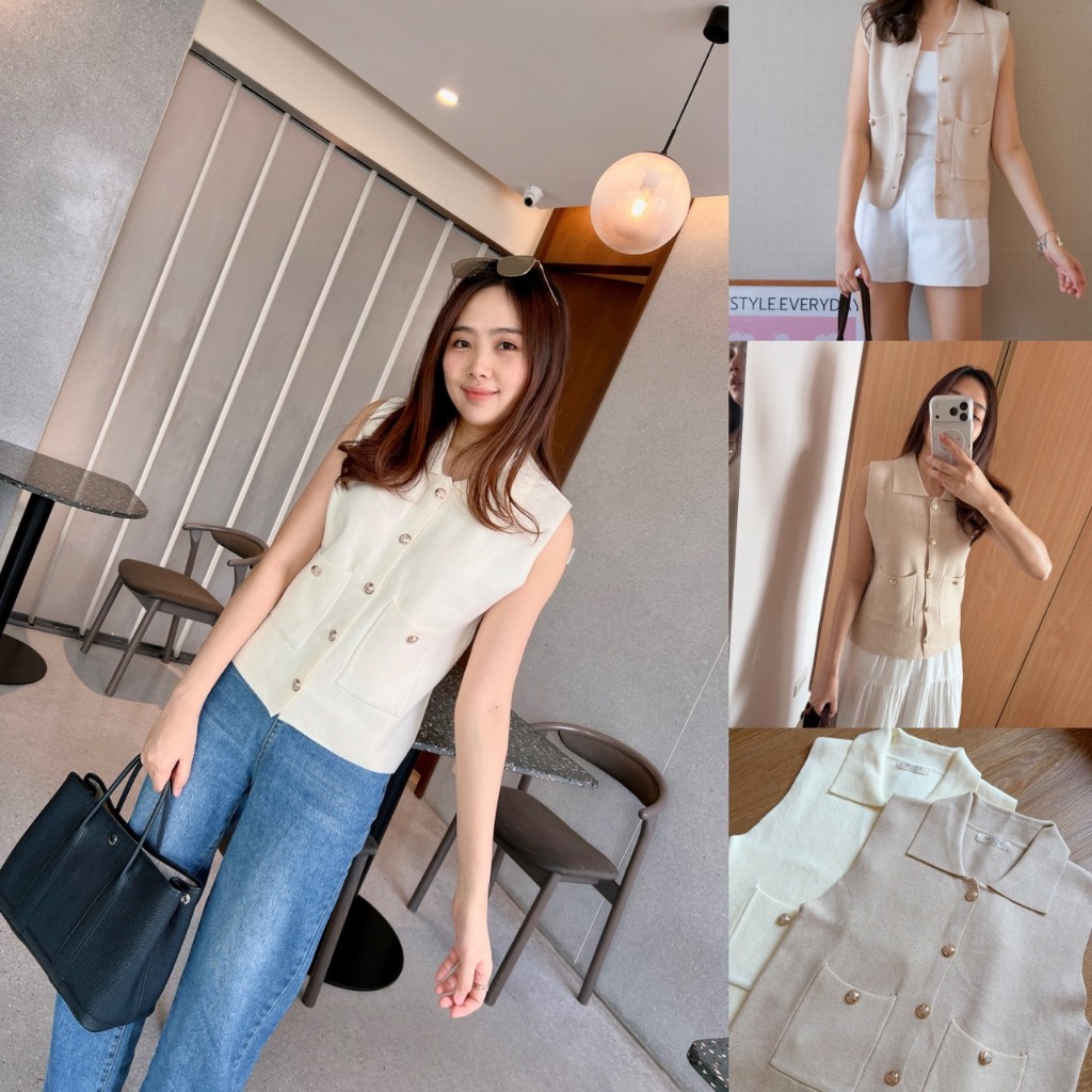 Pepe knit top  เสื้อไหมพรมแขนกุด ใส่เดี่ยวหรือคลุมก็ได้ สีสวยละมุน
