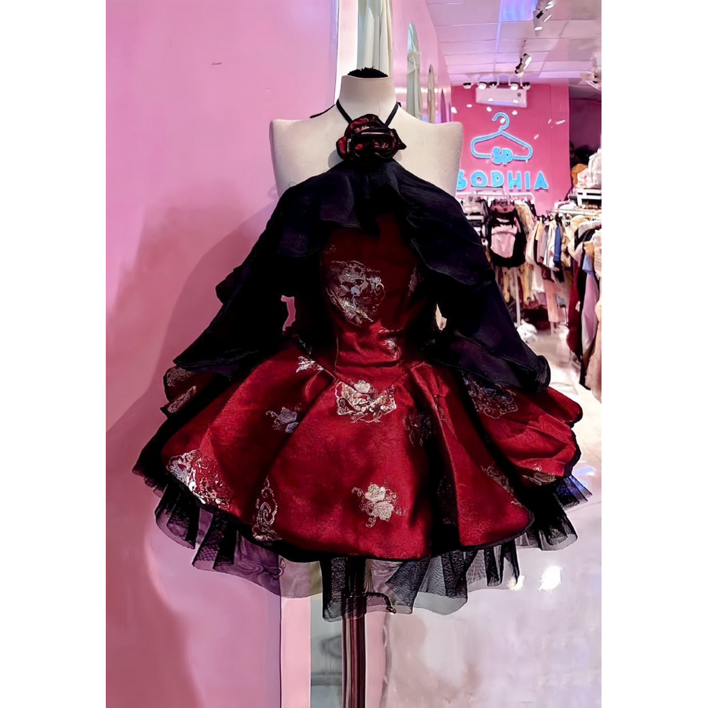 P48 งานสินค้าพร้อมจัดส่งในไทย ชุดเซตตรุษจีน เสื้อคล้องคอผูกโบว์ด้านหลัง