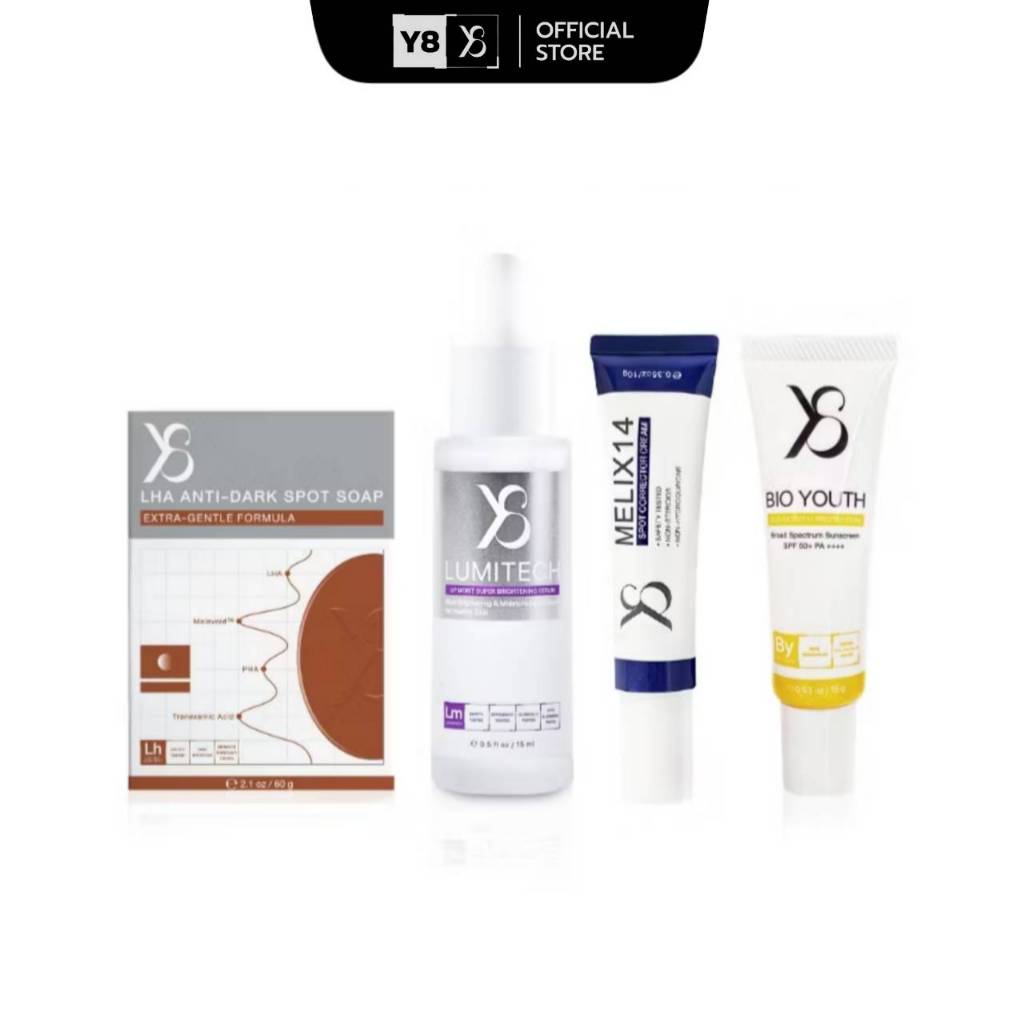 [เซต4ชิ้นครบวงจร] Y8 สบู่Lha เซรั่มLumitech ครีมMelix14 กันแดดฝ้าBio