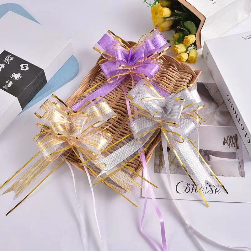 ส่งไว ริ้นบิ้นโบว์ผีเสื้อขนาดใหญ่ ลายไม้ ดึงมือ, ดึงเอง DIY  บรรจุภัณฑ์ของขวัญรถแต่งงาน