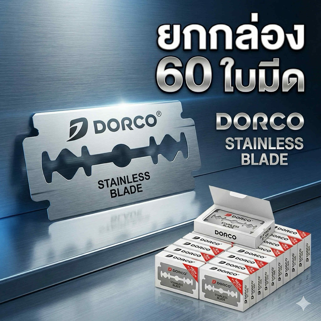 (ยกกล่อง 60 ใบ) ใบมีดสองคม อย่างดี DORCO ใบมีดโกน 2 คม ยกแพค 12 กล่องเล็ก สินค้าพร้อมส่งทุกวัน