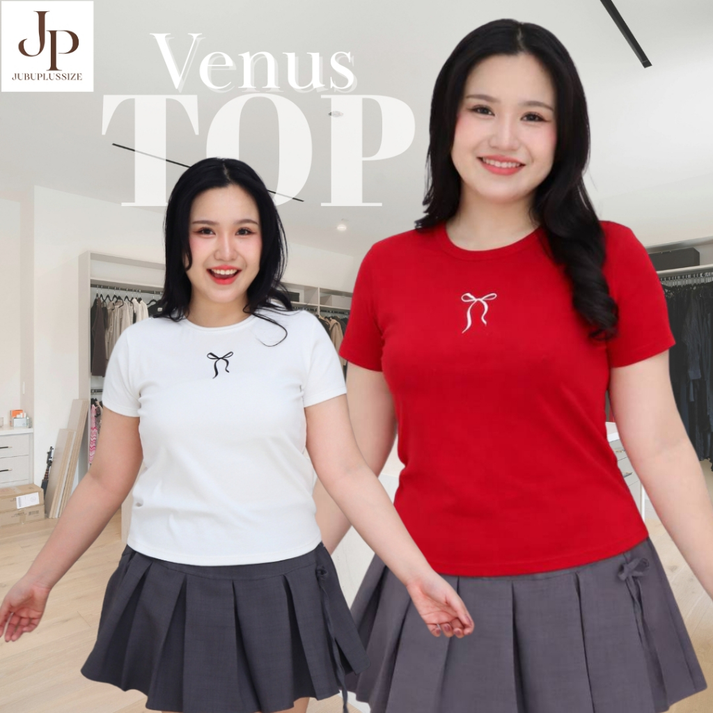 ส่งด่วน!🛵 เสื้อยืดคอกลมพลัสไซส์ ผ้ายืดเนื้อนิ่ม ปักลายโบว์น่ารักๆ สไตล์มินิมอล อก36-48นิ้ว #569