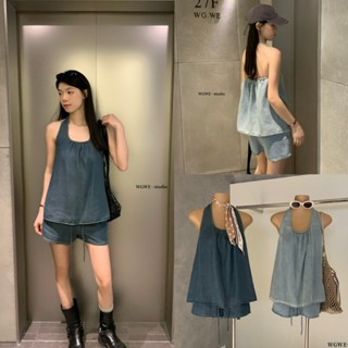 (พร้อมส่ง) เซ็ท2ชิ้น เสื้อคล้องคอ+กางเกงเอวสมอคขาสั้นรุ่น 83…