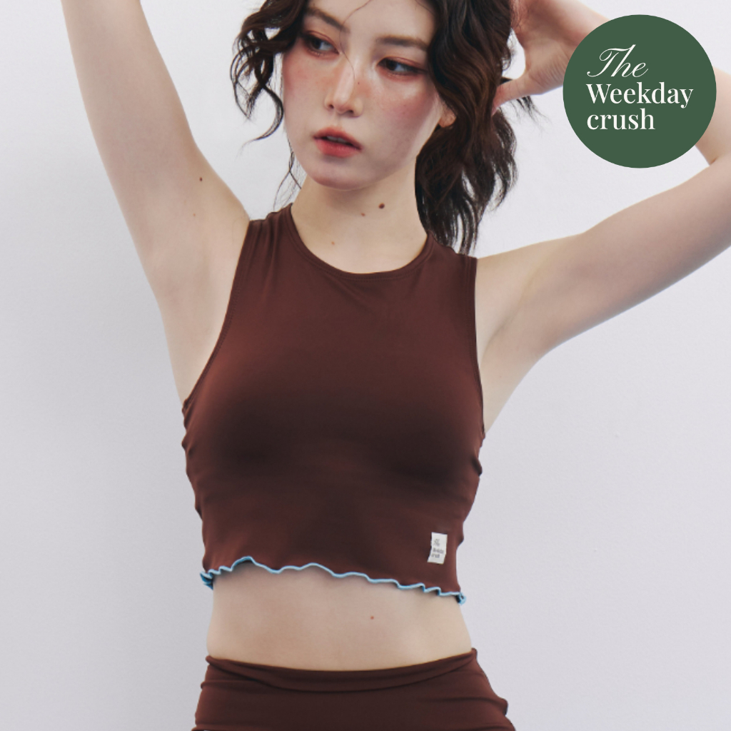 Dayspring Tank Top Brown-Blue  เสื้อกล้าม ออกกำลังกาย สปอร์ทบรา สีน้ำตาล-ขอบฟ้า พร้อมฟองน้ำถอดได้