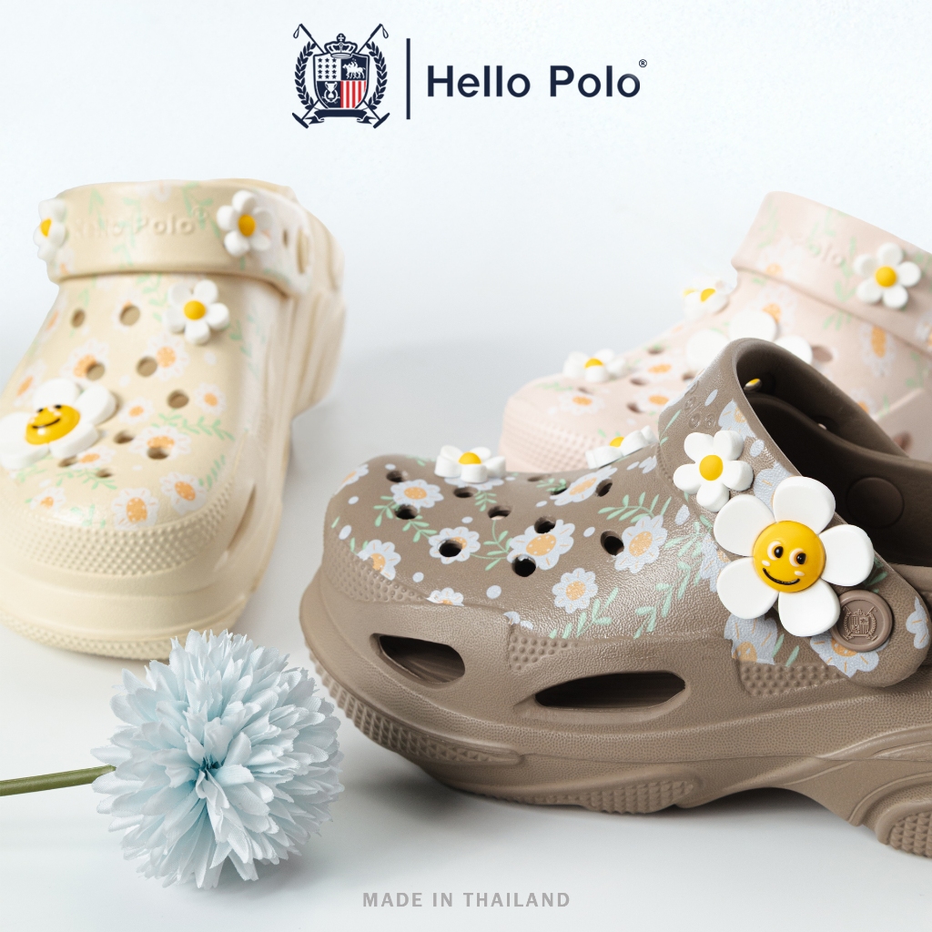 Hello Polo รองเท้าส้นตึกหัวโต แฟชั่นผู้หญิง ลายดอกไม้สุดคิวท์ นุ่มสบายเท้า รุ่นใหม่ล่าสุด HP8053B