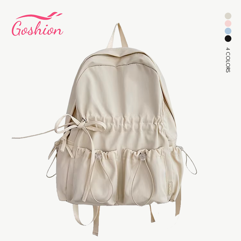 Goshion กระเป๋านักเรียน กันน้ํา ความจุขนาดใหญ่ และน่ารัก ตัดแต่งโบว์ ผู้หญิง กระเป๋านักเรียน