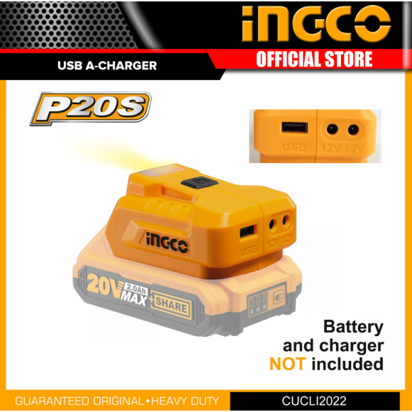 ที่ชาร์จแบตมือถือไร้สาย เสียบ USB 20V INGCO รุ่น CUCLI2022 ใช้ร่วมกับแบต 20V ของ INGCO และ TOTAL