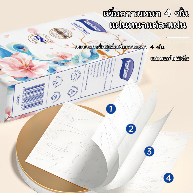 ( 15หิ้ว ) ทิชชู่เช็ดหน้า ดอกไม้ แบบดึงแขวนได้ ไซส์ใหญ่ หนานุ่ม เกรดGB/T20808 ไม่เป็นขุย พร้อมส่ง - รูปที่ 4