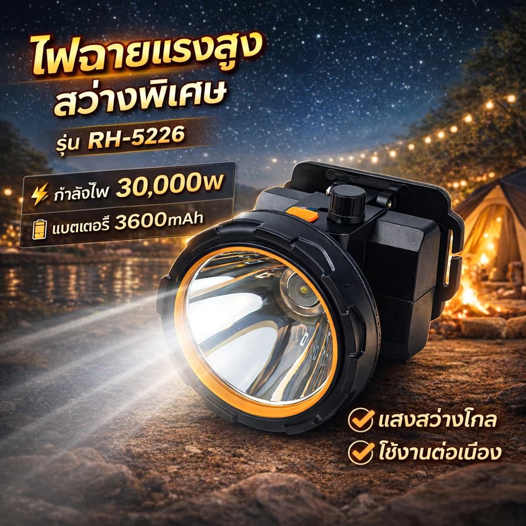 ไฟฉายคาดหัว RH-5226 30000W แบตเตอรี่ 3600mAh ชาร์จ Type-C thumbnail 3