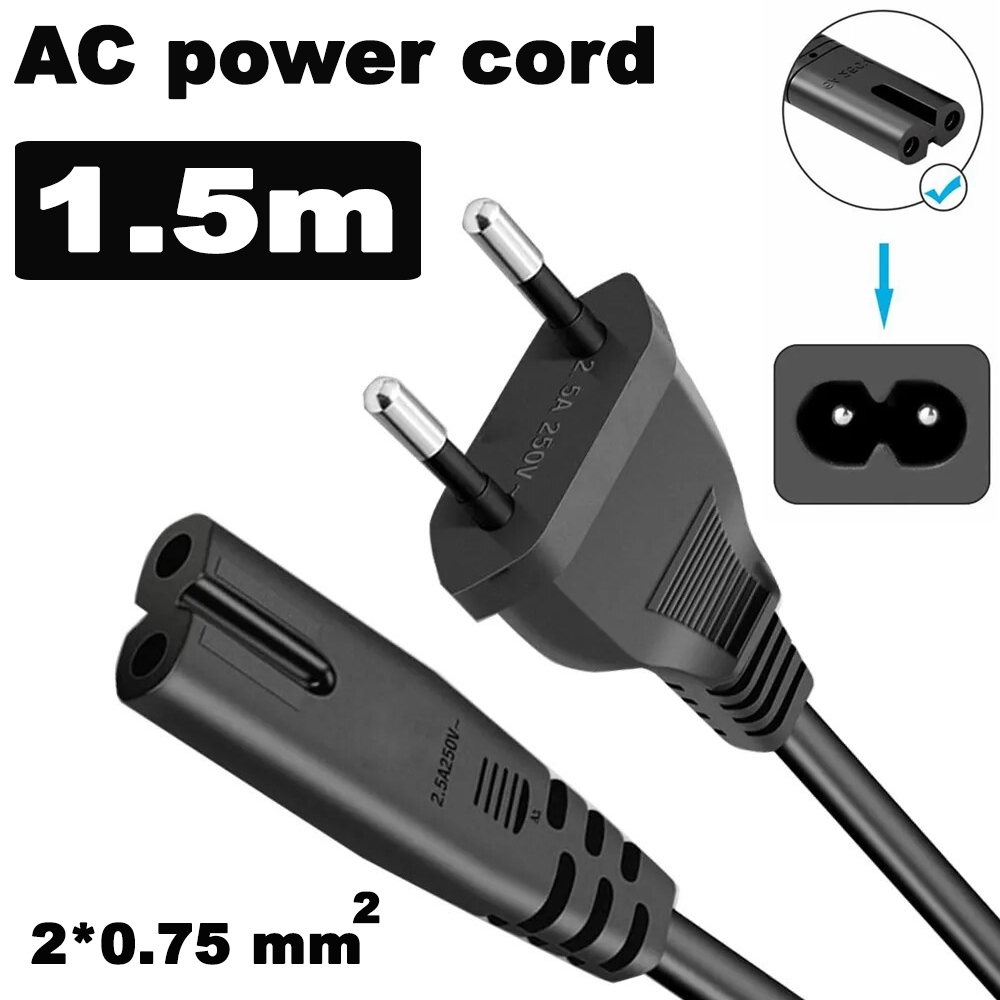 สายไฟ AC Power  แบบ 2Pin สีดำ ยาว 1.5m AC power cord EU type for Canon Epson Printer Radio Speake Di