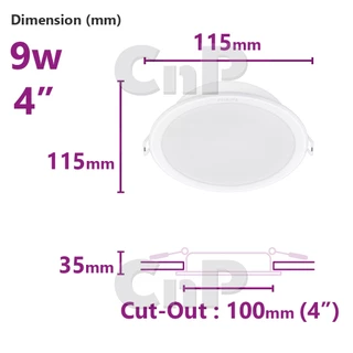 PHILIPS โคมไฟดาวน์ไลท์ ฝังฝ้า 4 นิ้ว (4") Panel LED 9W ฟิลิปส์ รุ่น MESON IO 59449