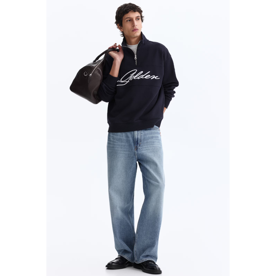 H&M(เอชแอนด์เอ็ม) ฮู้ดดี้ทรงสบาย Men Relaxed Fit Zip-top sweatshirt 1318078_1