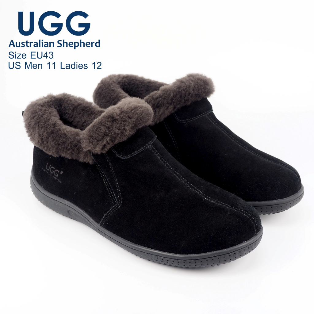 UGG Australian Shepherd Slippers Ankle Booties Loafers Daley สลีปเปอร์หนังกลับ ขนแกะ มือสองสีดำ EU43