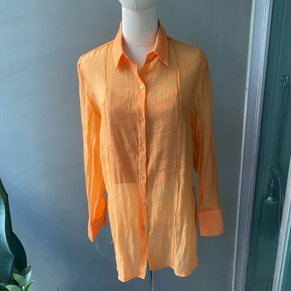 USED Repeat sheer orange shirt size F
