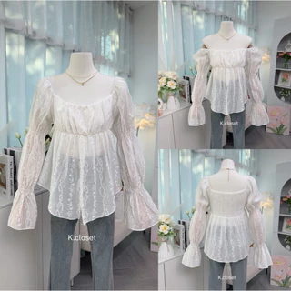 เสื้อญาญ่าโรซี่บางพิมพ์ลาย สาวอวบใส่ได้อกถึง 38นิ้ว Yaya Rosy Blouse