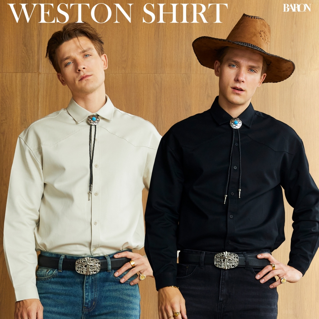 BARON "Weston" Long-sleeve shirt เสื้อเชิ้ตแขนยาว แบรนด์บารอน เสื้อสีดำ เสื้อสีครีม เสื้อสีน้ำตาล