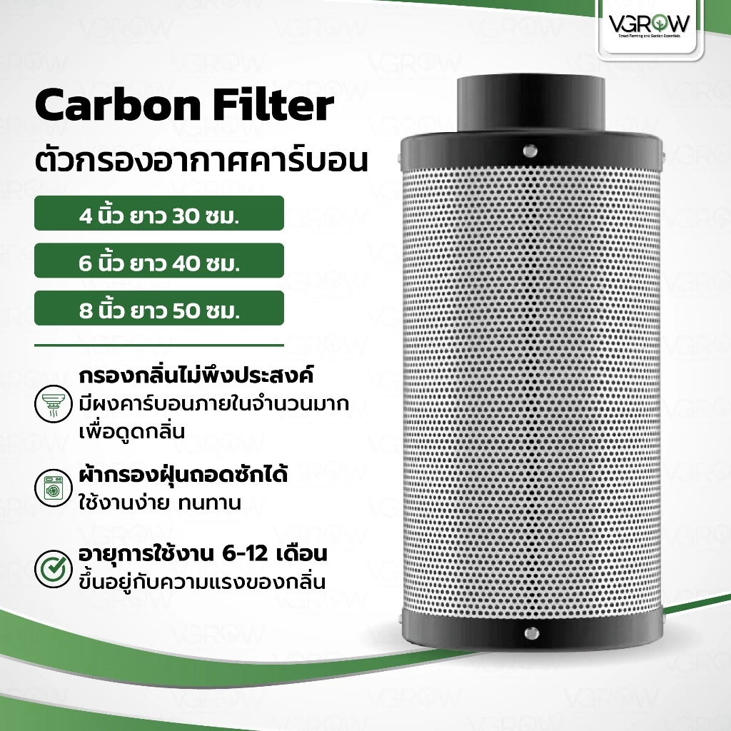 [ส่งฟรี] ตัวกรองอากาศคาร์บอน ขนาด 4/6/8 นิ้ว กำจัดกลิ่นไม่พึงประสงค์ Carbon Filter ตัวกรองกลิ่น
