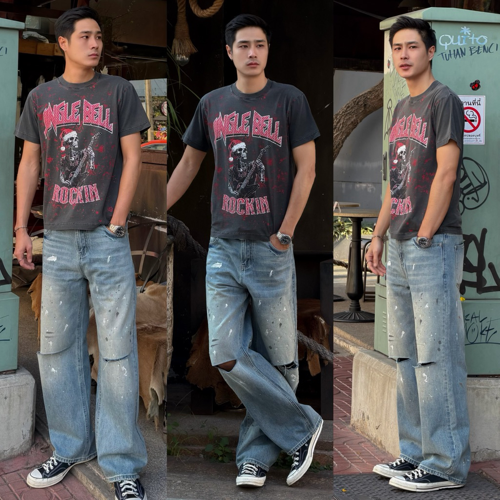 ‼️ สินค้าขายดี  Street Jeans V.4 กางเกงยีนส์ทรงกระบอกกลาง แต่งขาดตรงเขา ทรงสวย เนื้อผ้าเกรดดี  ✨ ราคา ถูกที่สุด ดีลบีเคเค แกลเลอรีภาพที่ 3