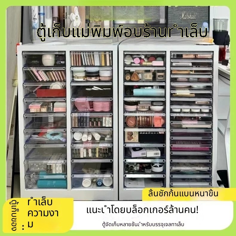 ตู้เก็บเอกสารขนาด A4 แบบสามแถวพร้อมลิ้นชัก เหมาะสำหรับเก็บผลิตภัณฑ์ดูแลเล็บ เครื่องสำอาง และเครื่องเขียน